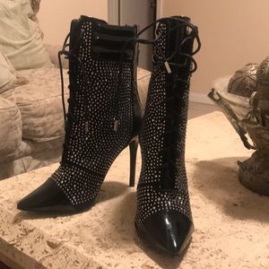 Black studded lace up booties